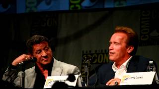 Sylvester Stallone and Arnold Schwarzenegger  On Movies and Paintings  Expendables 2  SDCC 2012 [upl. by Llerryt]