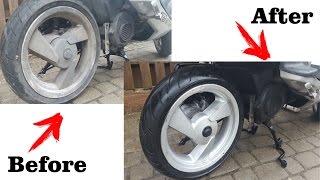 How to instantly clean motorcycle scooter wheels 7 years of dirt [upl. by Ryhpez]