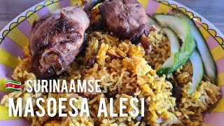 🇸🇷 Surinaamse Moksi Alesi masoesa makenSurinamese yellow fragrant mix rice recipe [upl. by Yniar527]