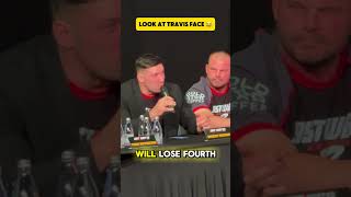 Prudnik shocks Travis Bagent at East vs West 13 press conference armwrestling [upl. by Given369]