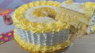 Bolo de Ninho com Abacaxi com Massa de pão de Ló de Abacaxi  Bolo para 30 pessoas [upl. by Rotkiv637]