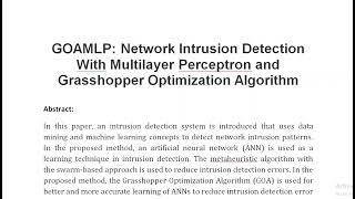 GOAMLP Network Intrusion Detection With Multilayer Perceptron and Grasshopper Optimization Algorithm [upl. by Hsiekal]