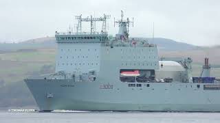 RFA Mounts Bay departs Faslane Scotland [upl. by Nywled]