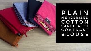 Detailed Video  Plain Mercerized Cotton Saree with Contrast Blouse  Shop on wwwfabkin [upl. by Fang]