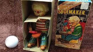 1950s Alps Little Shoemaker Wind up Tin Toy [upl. by Nhoj926]