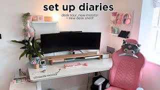 set up diaries 📦 ultrawide monitor desk tour  new grovemade desk shelf ♡ ☁️ [upl. by Eiramanin]