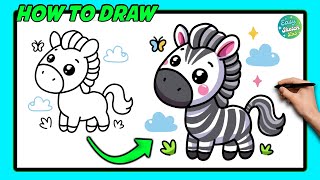 How to Draw Cute ZEBRA  Step by Step [upl. by Eitsyrk]