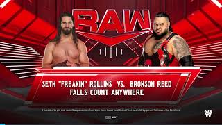 WWE RAW  Seth Freakin Rollins VS Bronson Reed Falls Count Anywhere  WWE 2K24 WWE Monday Night Raw [upl. by Tibbitts]