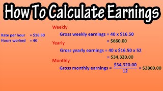 How To Calculate Gross Weekly Yearly And Monthly Salary Earnings Or Pay From Hourly Pay Rate [upl. by Burr]