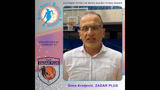 202425 WABA Round 1 postgame Quote Zadar PlusStudio Zagreb 8663 0210  Sime Kraljevic [upl. by Dyol]