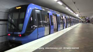 SL Tunnelbana tåg  Metro trains at Skärholmen station Stockholm Sweden [upl. by Ormand]