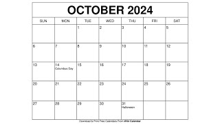 Free Printable October 2024 Calendar Templates With Holidays  Wiki Calendar [upl. by Anselme907]