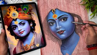 Krishna Drawing Acrylic Painting Tutorial Step By Step 😍 [upl. by Crelin]