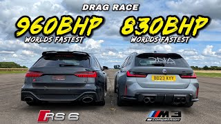 SAVAGE FAMILY WAGONS 830HP BMW M3 TOURING vs 960HP AUDI RS6 [upl. by Koller]