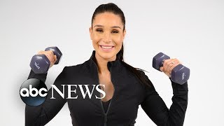 Kayla Itsines shares her goto pregnancy workout  GMA Digital [upl. by Enecnarf34]