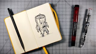 Tiny Sketchbook Drawing 🖋 Wood SpriteLog Monster 🌳 [upl. by Wavell]