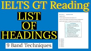 IELTS General Training Reading Tips  Knockout List of Headings  9 Band Tips and Tricks [upl. by Eicart]