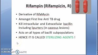 Pharmacology 765 c Rifampin rifampicin HRZE Regimen treatment Anti Tubercular Drugs Tuberculosis [upl. by Cloutman]