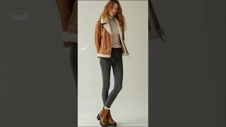 2024 Winter fashions  cropped leather aviator jacket styles outfits [upl. by Daile]