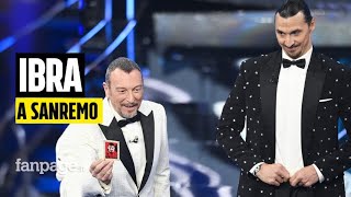 Ibrahimovic a Sanremo 2024 l’ex calciatore ad Amadeus “Sono venuto per proteggerti da te stesso” [upl. by Alehtse]