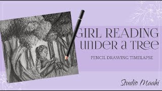 Girl Reading Under a Tree  Pencil Drawing Timelapse [upl. by Eelsel]