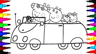 Learn Coloring PEPPA PIG and Family in a Car  Kids Fun Art Activities Learn Colors for Children [upl. by Goddord368]