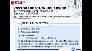 HOW TO APPLY FOR INTERNATIONAL DOCTORATE FUND IDF AT UNIVERSITY MALAYSIA UTM [upl. by Collayer]