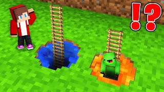 JJ and Mikey Found SECRET LAVA vs WATER TINY LADDER in TINY PIT in Minecraft Maizen [upl. by Anhavas]