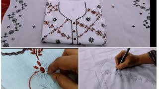 Hand Embroidery Dress Design Drawing amp Stitching  Kameez Design  Embroidery Video [upl. by Enilram]