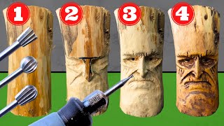 Dremel wood carving sculpture How to carve a face in wood with rotary tool step by step tutorial [upl. by Ielak396]