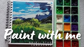 Paint with me  Ghibli studio landscape  Himi gouche  painting for beginners [upl. by Jarad]