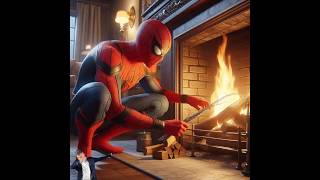 Spiderman tries to light the fireplace 🔥🔥🔥spiderman fireplace [upl. by Nus]