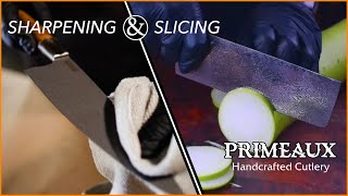 Sharpening amp Slicing with Primeaux Kitchen Knives [upl. by Anairam]