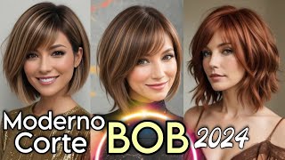 CABELLO DE MODA 2024 ESTILO BOB en Todas sus Versiones Ideal para MUJERES de toda edad Moda Mujer [upl. by Enylhsa840]