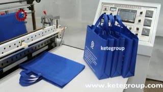 Full automatic non woven bag making machine square bottomsoft loop handle and flat bag [upl. by Lyrrad]