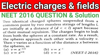 Two identical charged spheres suspended from a common point by two massless string of length l [upl. by Bashemath]