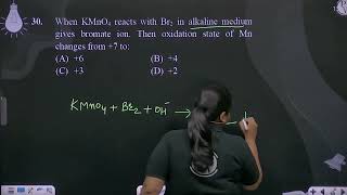 When KMnO4 reacts with Br2 in alkaline medium gives bromate ion Then oxidation state of Mn chan [upl. by Bradwell]