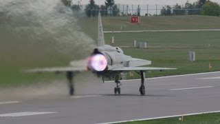 Saab AJS37 Viggen thrust reverser landing and short take off Swedish Air Force 90 years at Malmen [upl. by Halimaj]