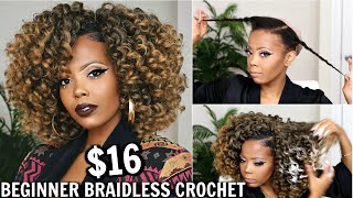 16 FASTEST BRAIDLESS CROCHET  UPART WIG HACK 4C HAIR NO HAIR OUT NO TENSION BEGINNERSTASTEPINK [upl. by Antsirhc]