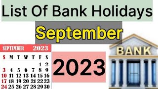 List of Bank holidays September 2023 September 2023 Bank Holidays In India [upl. by Anelegna48]