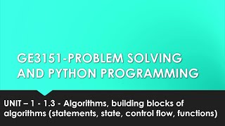 Building blocks of algorithms in tamil  unit  1 cse  P3  GE3151  Quick through [upl. by Samul]