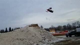 Houghton Lake Michigan Tip Up Town Snowmobile Tricks [upl. by Migeon]