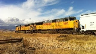 CP Train Spotting UP 8266 amp 8260 Leads CP 469 Westbound At Cowley AB 44 101912 [upl. by Bendicta]