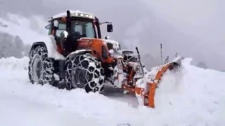 Fendt 820 in Orange Tractor beside the country road heavy snow wall [upl. by Sakmar104]