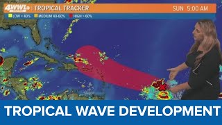 Sunday 8 am Tropical Update Tropical wave in Atlantic Ocean set to develop [upl. by Orutra]