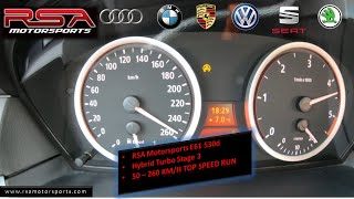 RSA Motorsports E61 530d  Hybrid Turbo Stage 3  50260 kmh Acceleration Test  Top Speed Run [upl. by Aizti]