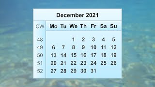 December 2021 Calendar [upl. by Eibrad]