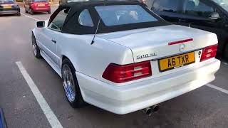 1990 MERCEDES R129 500SL CUSTOM EXHAUST SOUND WITH BIG FLAMES r129 SL500 500SL PREMERGER [upl. by Esorylime212]