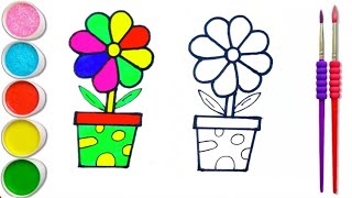 Flower pot drawing  How to draw a flower pot drawing with colour  step by step flower ka Drawing [upl. by Inimod]