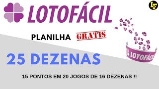 🔴 GRÁTIS Planilha LOTOFÁCIL 25 Dezenas GRÁTIS com 7 FIXAS  15 Pontos em 20 Jogos de 16 Dezenas [upl. by Stelle]